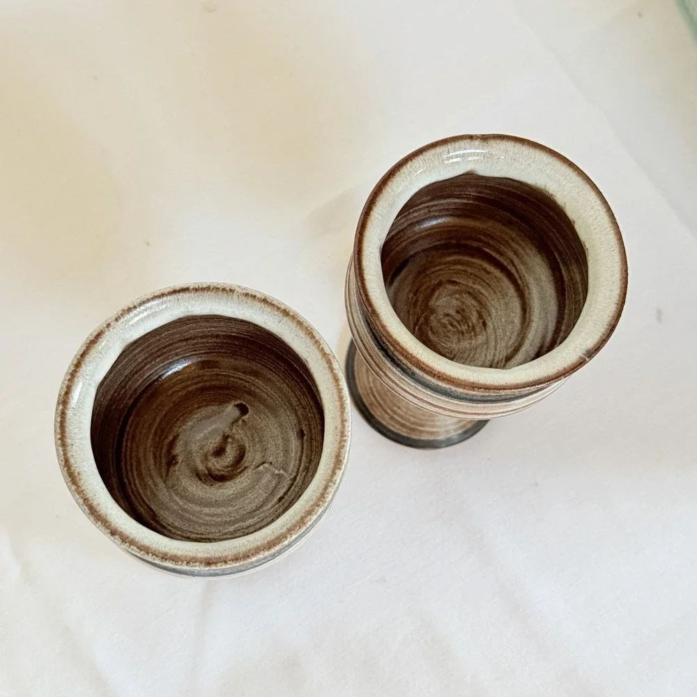 Studio Pottery Handmade Wine Goblet Earthy Muted Tones  Set Of 2 MCM Gift